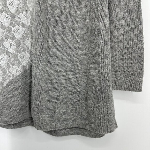 Soft Surroundings Turtleneck Floral Lace Asymmetrical Sweater Relaxed Fit Gray - Picture 5 of 6